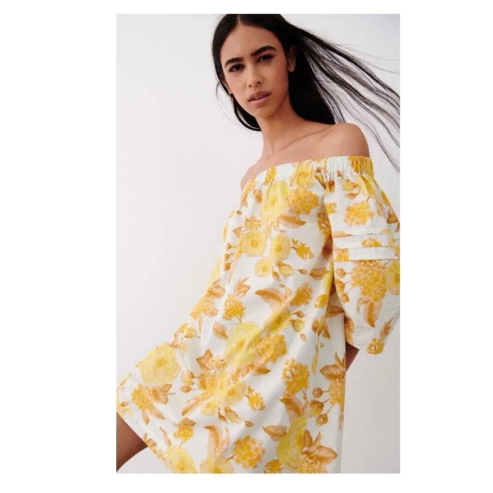 Ba&Sh Nabi Floral Off-The-Shoulder Mini Dress Jaune Yellow Size XS